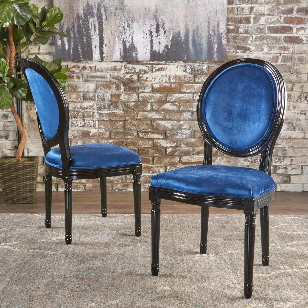 Camille Navy Blue Velvet Upholstered Dining Chair by Noble House - Image 7