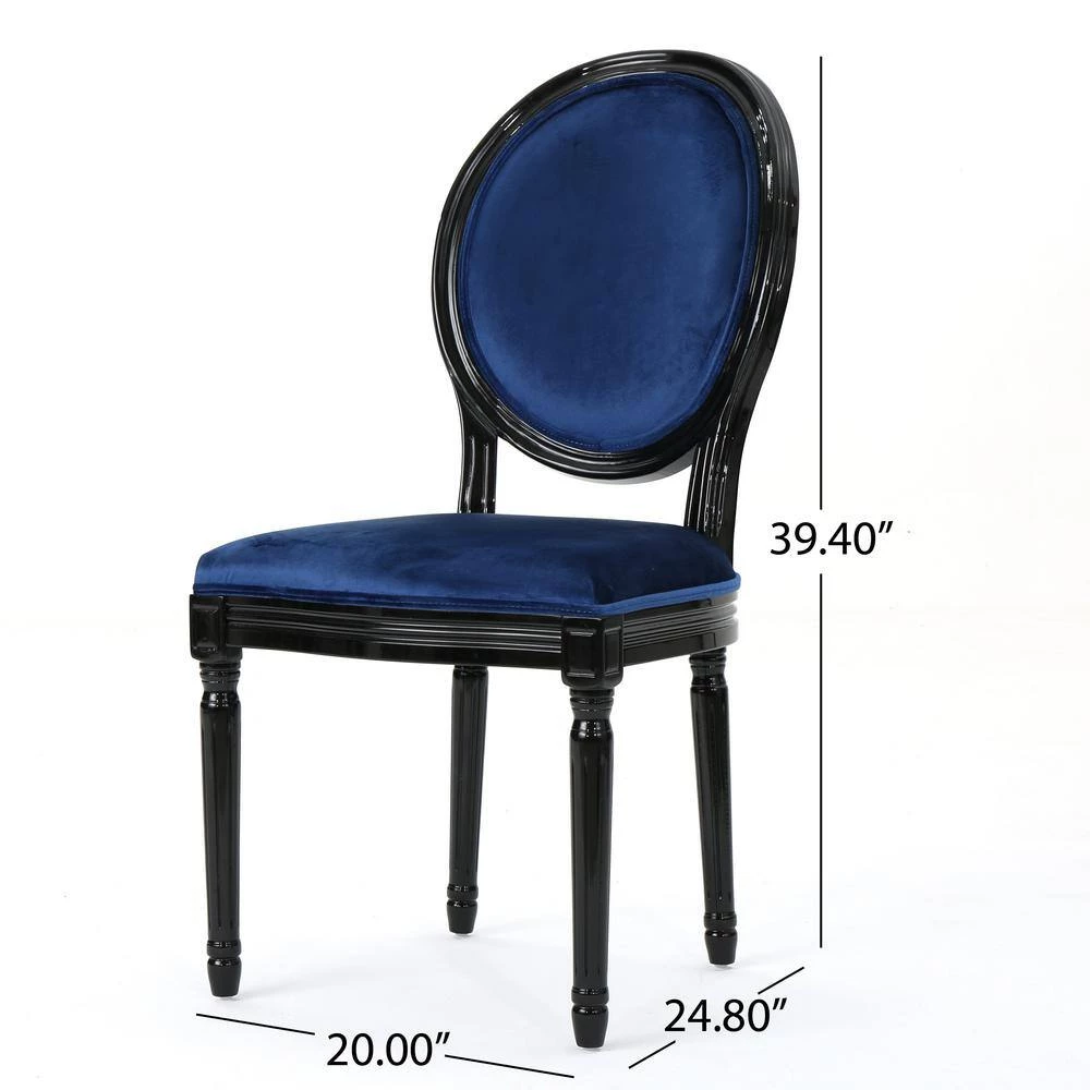 Camille Navy Blue Velvet Upholstered Dining Chair by Noble House - Image 6