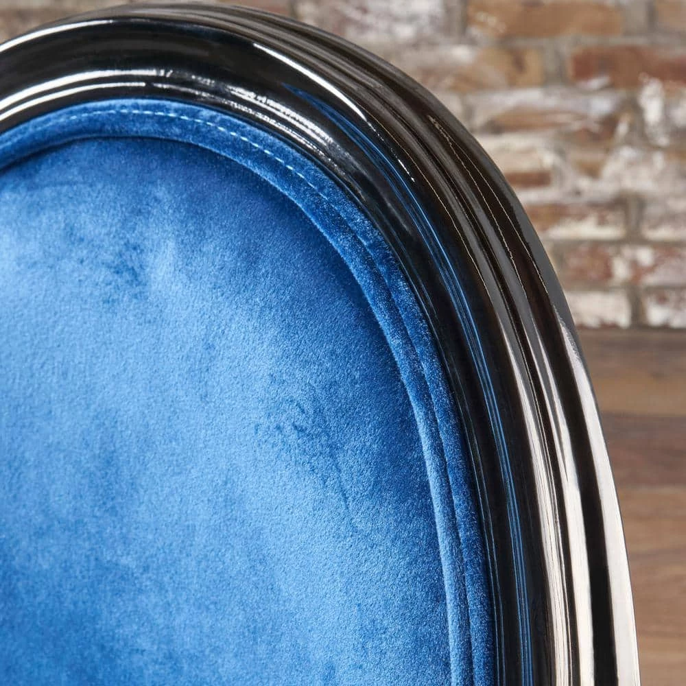 Camille Navy Blue Velvet Upholstered Dining Chair by Noble House - Image 4