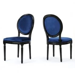 Camille Navy Blue Velvet Upholstered Dining Chair by Noble House