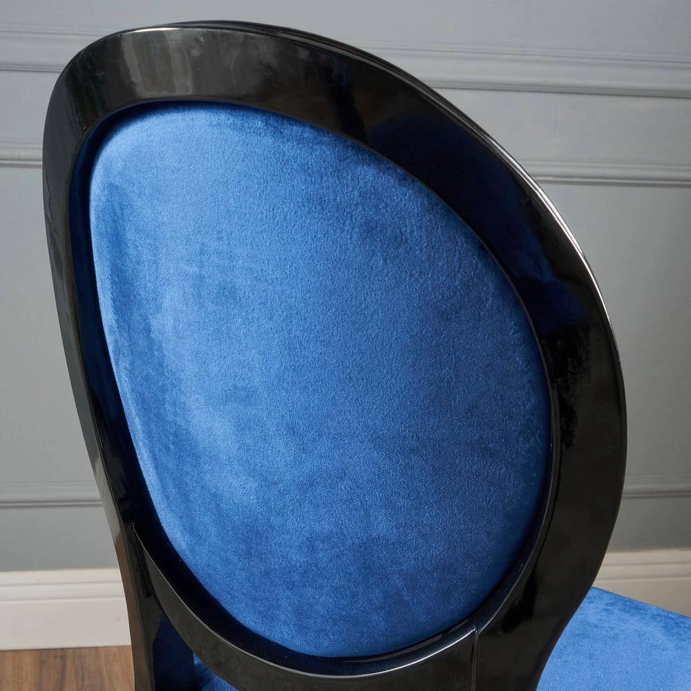 Camille Navy Blue Velvet Upholstered Dining Chair by Noble House - Image 3