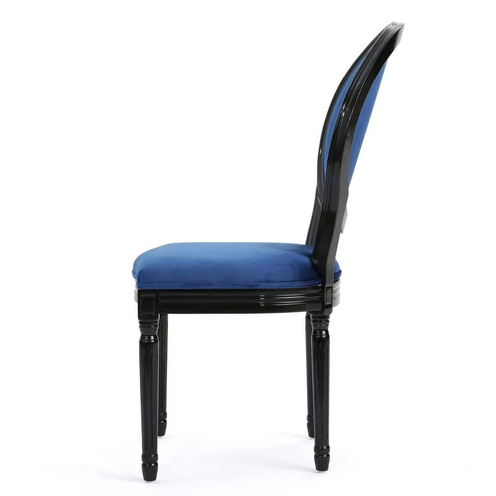 Camille Navy Blue Velvet Upholstered Dining Chair by Noble House - Image 2