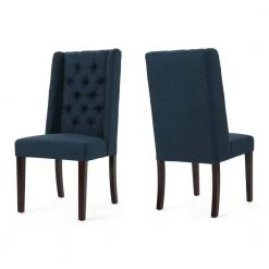 Blythe Navy Blue Upholstered Dining Chairs (Set of 2) by Noble House