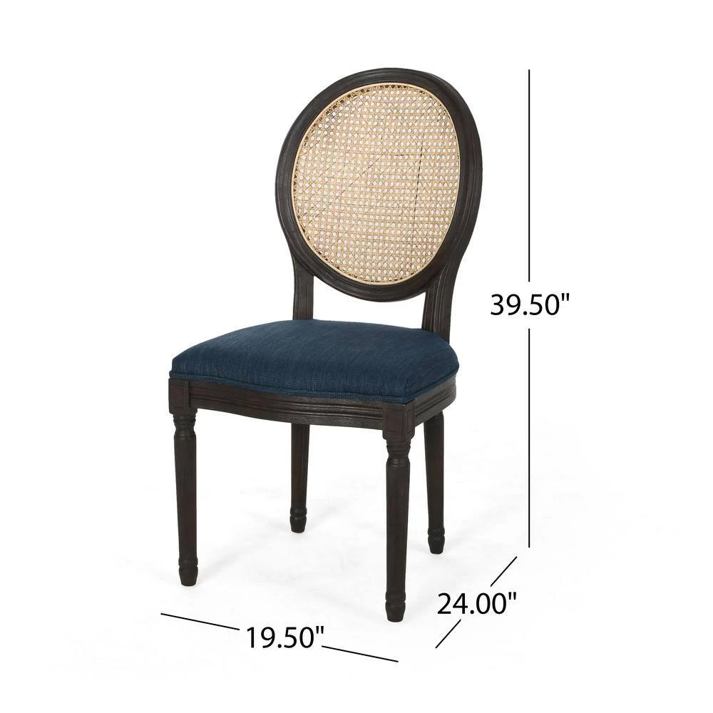 Govan Navy Blue Fabric Upholstered Dining Chair (Set of 2) by Noble House - Image 5