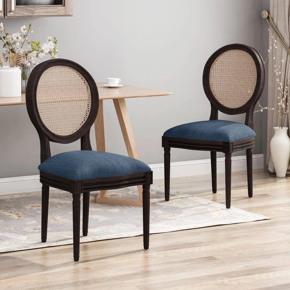 Govan Navy Blue Fabric Upholstered Dining Chair (Set of 2) by Noble House - Image 7