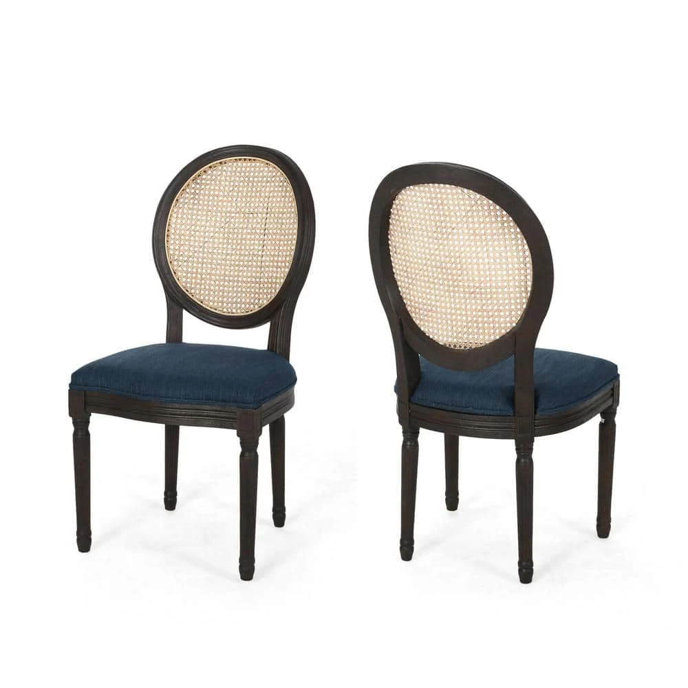 Govan Navy Blue Fabric Upholstered Dining Chair (Set of 2) by Noble House