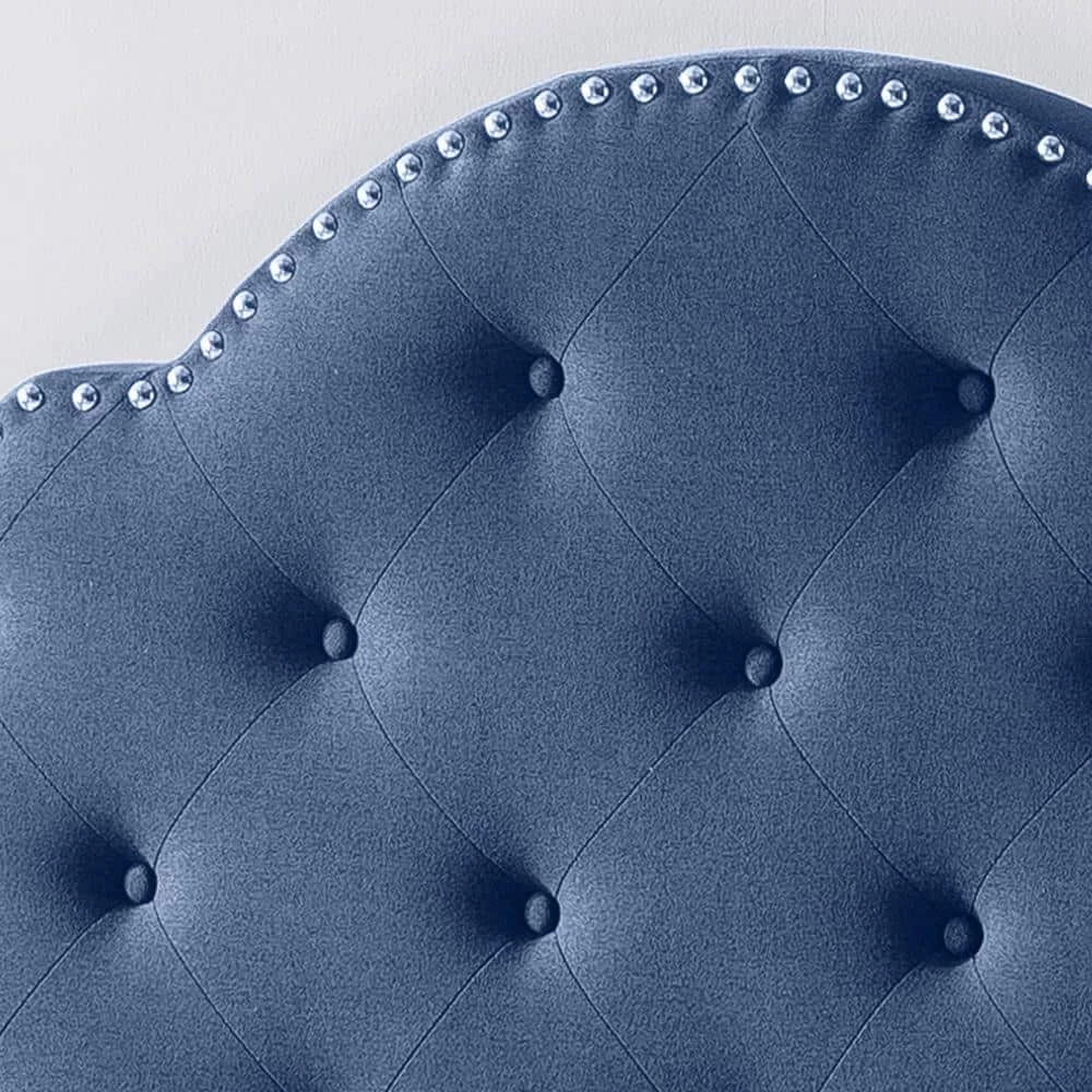 Cordeaux Queen-Size Navy Blue Fully Upholstered Bed Frame with Button Tufting and Nailhead Accents by Noble House - Image 4