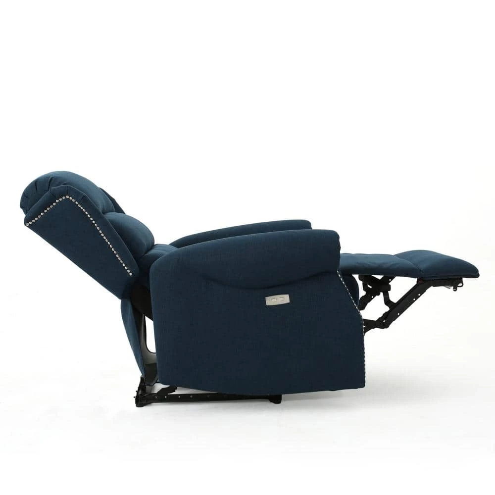 Dezzie Navy Blue Power Recline Tufted Recliner by Noble House - Image 4