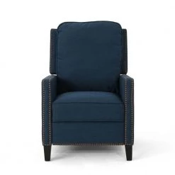 Cecelia Traditional Navy Blue Fabric Recliner with Stud Accents by Noble House
