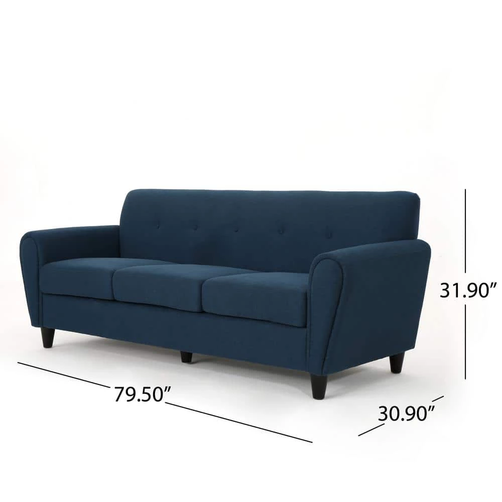 78.5 in. Navy Blue Polyester 3-Seater Lawson Sofa with Round Arms by Noble House - Image 9