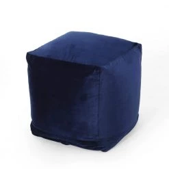 Davos 16 in. x 16 in. Navy Velvet Cube Pouf by Noble House