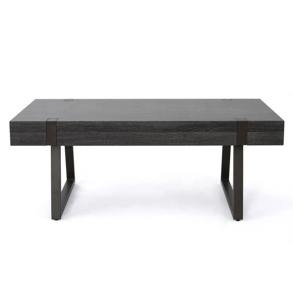 44 in. Oak Black Large Rectangle Wood Coffee Table by Noble House
