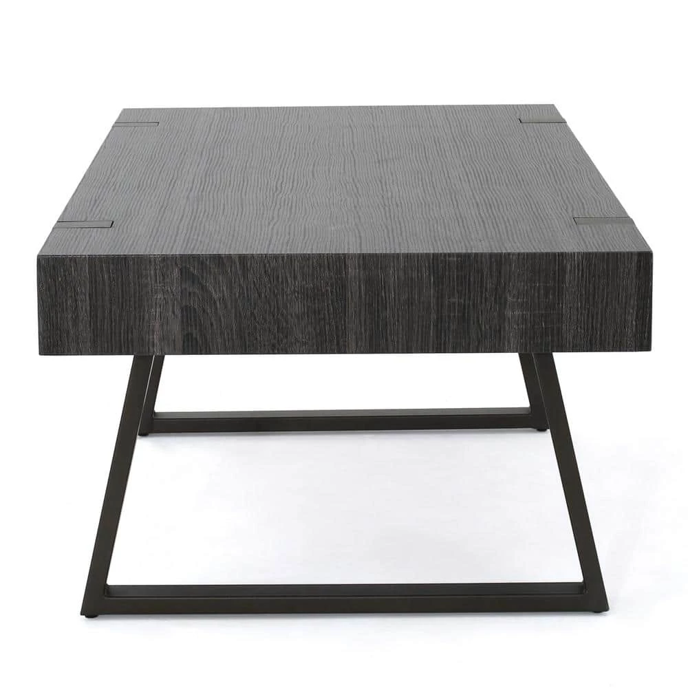44 in. Oak Black Large Rectangle Wood Coffee Table by Noble House - Image 2
