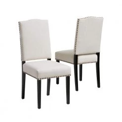 Brunello Beige Fabric Studded Dining Chairs (Set of 2) by Noble House