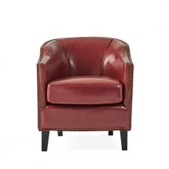 Austin Red Leather Upholstered Club Chair by Noble House