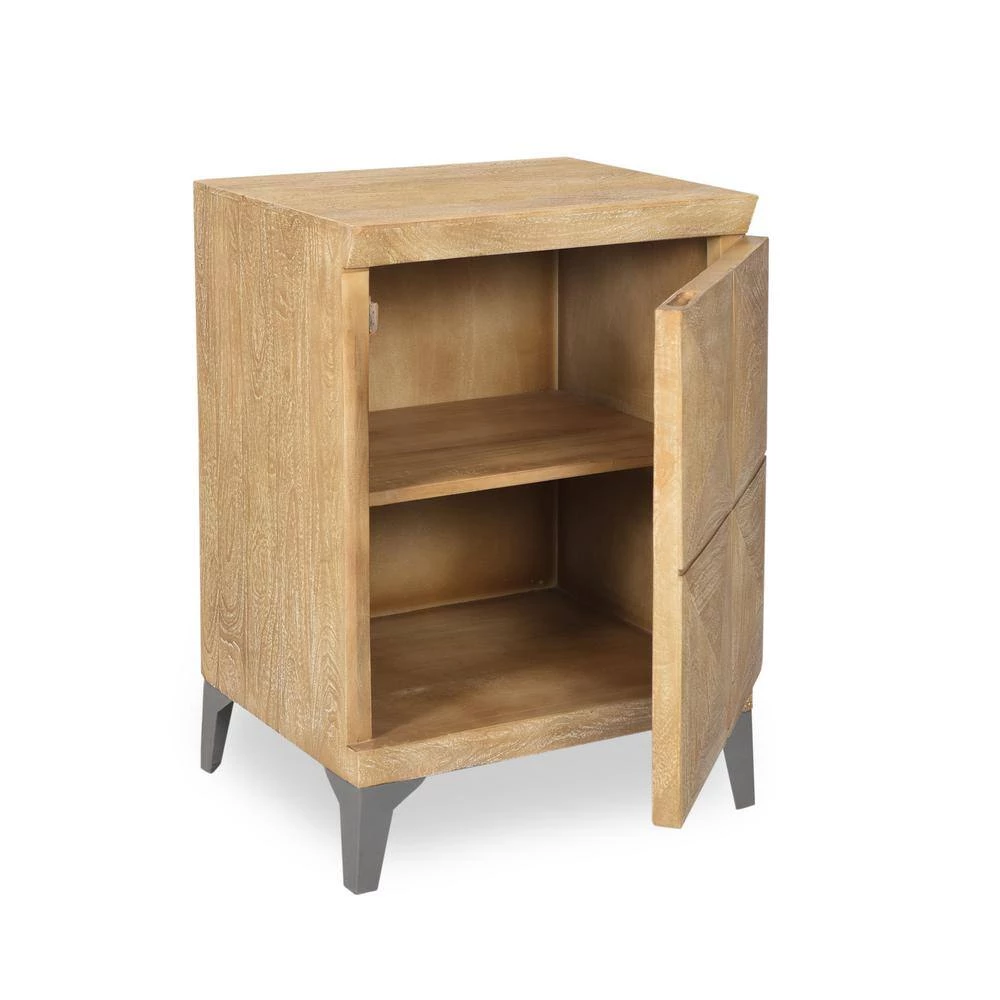 Glover Sandblasted Oak Accent Cabinet with 1-Door by Noble House - Image 3