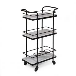 Judith Black and White 3-Tier Marble Shelf Bar Cart by Noble House
