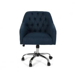 Barbour Navy Blue Fabric Swivel Office Chair by Noble House