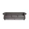 Somerville 84.5 in. Slate Solid Microfiber 3-Seats Cheserfield Sofa with Removable Cushions by Noble House