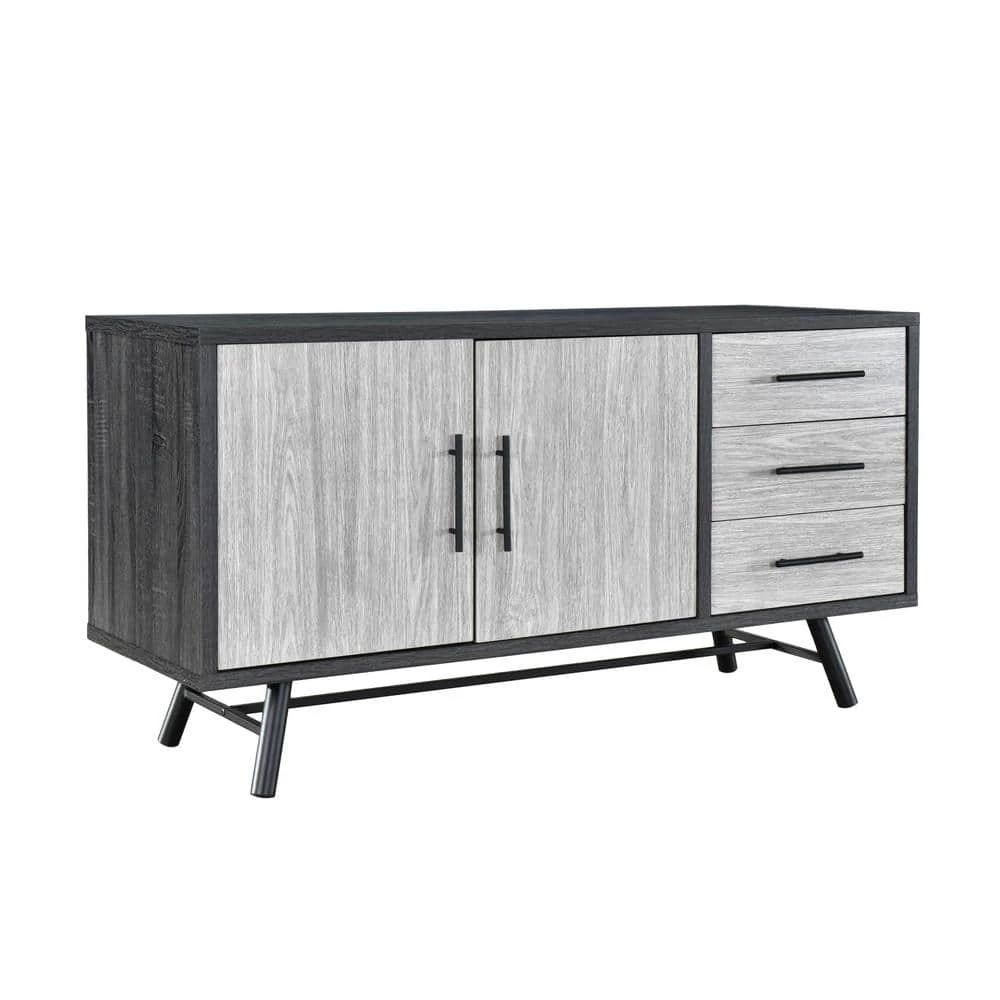 Platter Somona Gray Oak with Gray Oak and Matte Black Sideboard with 2-Doors by Noble House