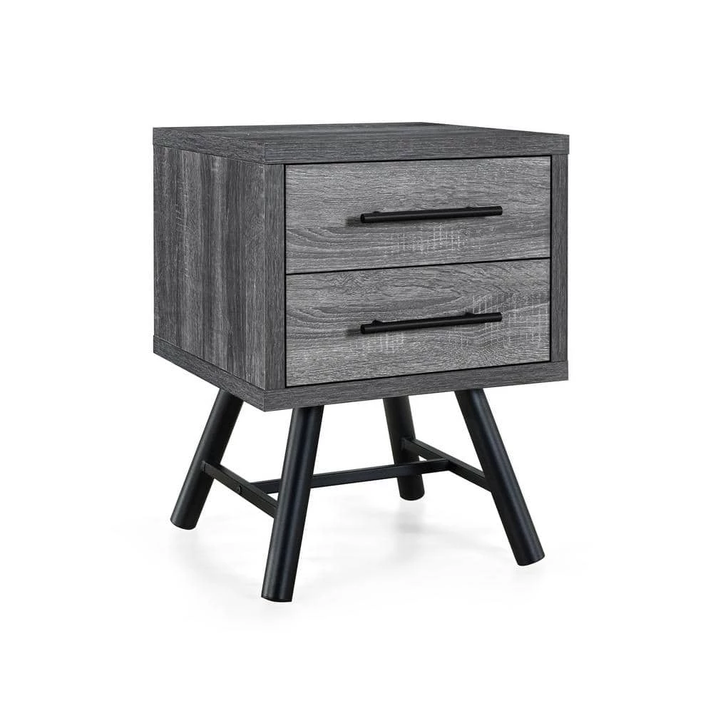 Burgoyne 2-Drawer Sonoma Grey Oak Nightstand 22.8 in. x 16.54 in. x 15.7 in. (Set of 2) by Noble House