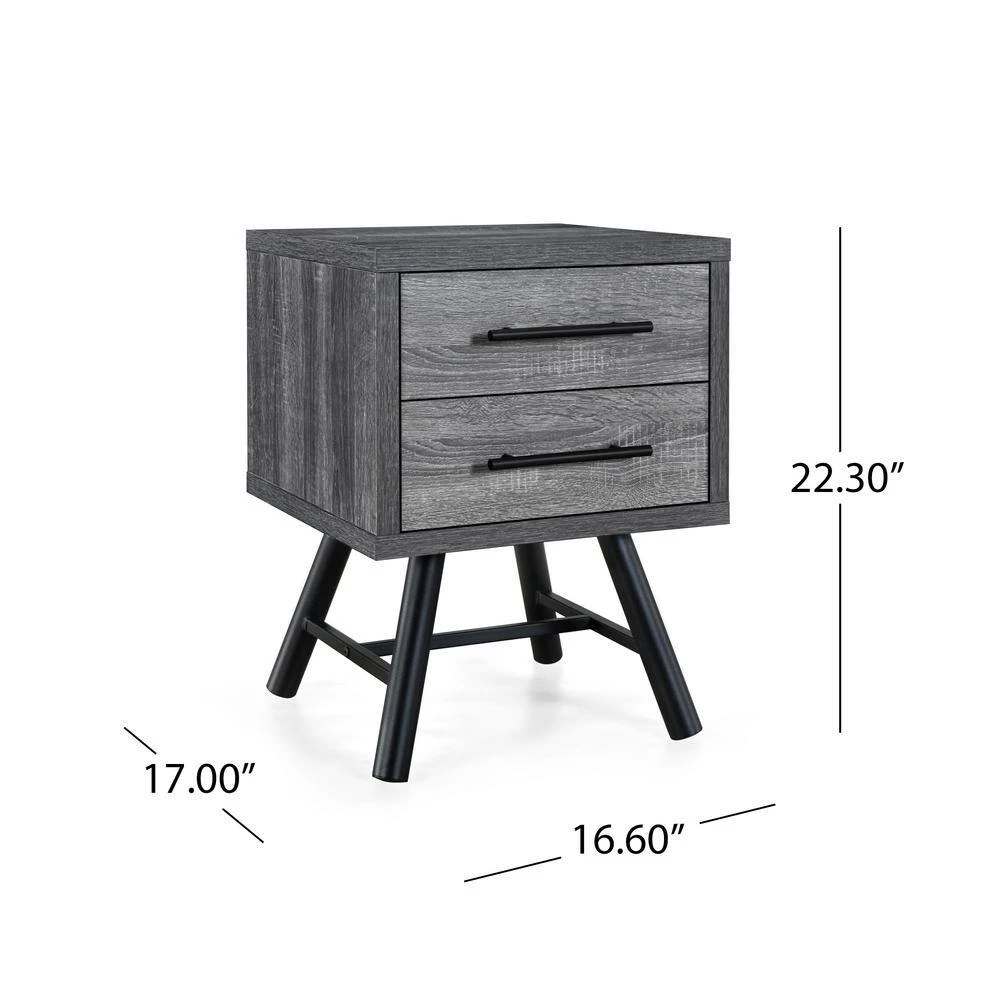 Burgoyne 2-Drawer Sonoma Grey Oak Nightstand 22.8 in. x 16.54 in. x 15.7 in. (Set of 2) by Noble House - Image 8