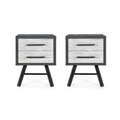 Burgoyne 2-Drawer Sonoma Grey Oak Nightstand 22.8 in. x 16.54 in. x 15.7 in. (Set of 2) by Noble House