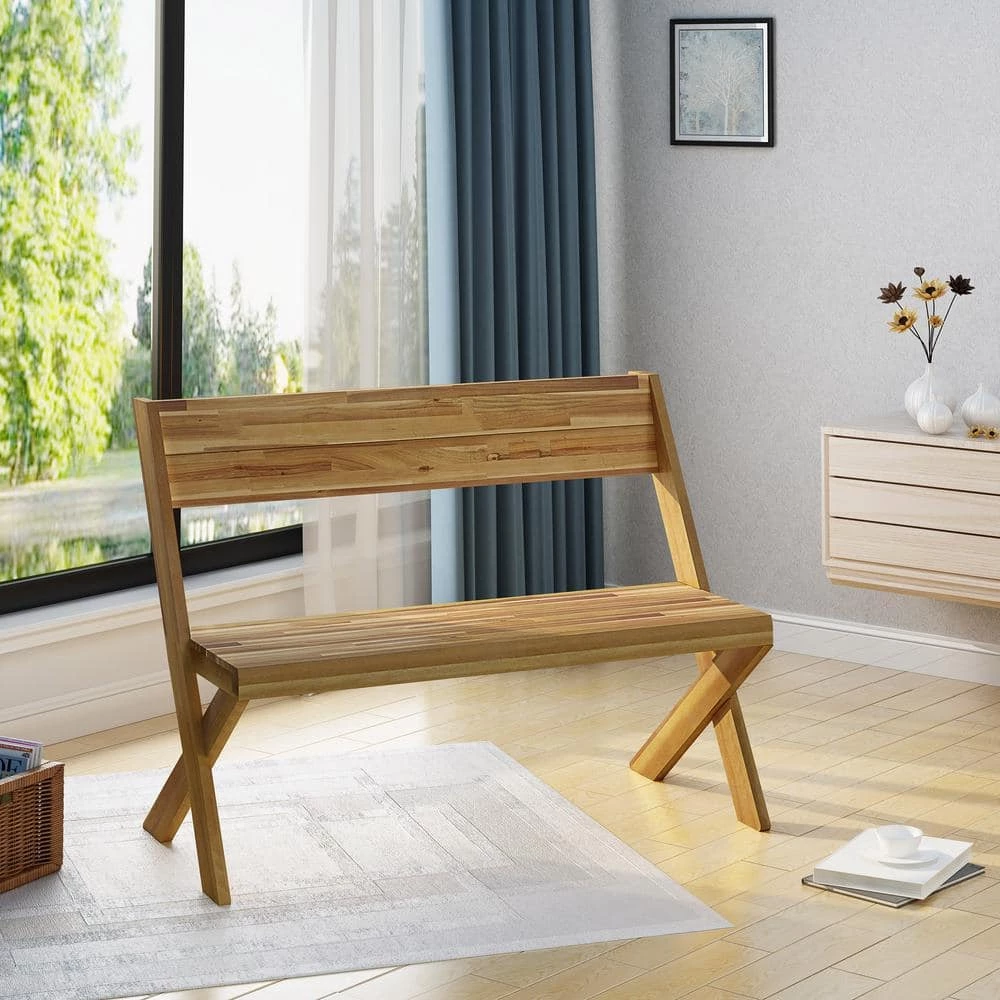 Esmeralda Teak Brown Acacia Wood Bench by Noble House - Image 3