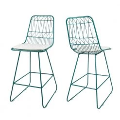 Walcott 42 in. Teal Bar Stool with Ivory Cushions (Set of 2) by Noble House