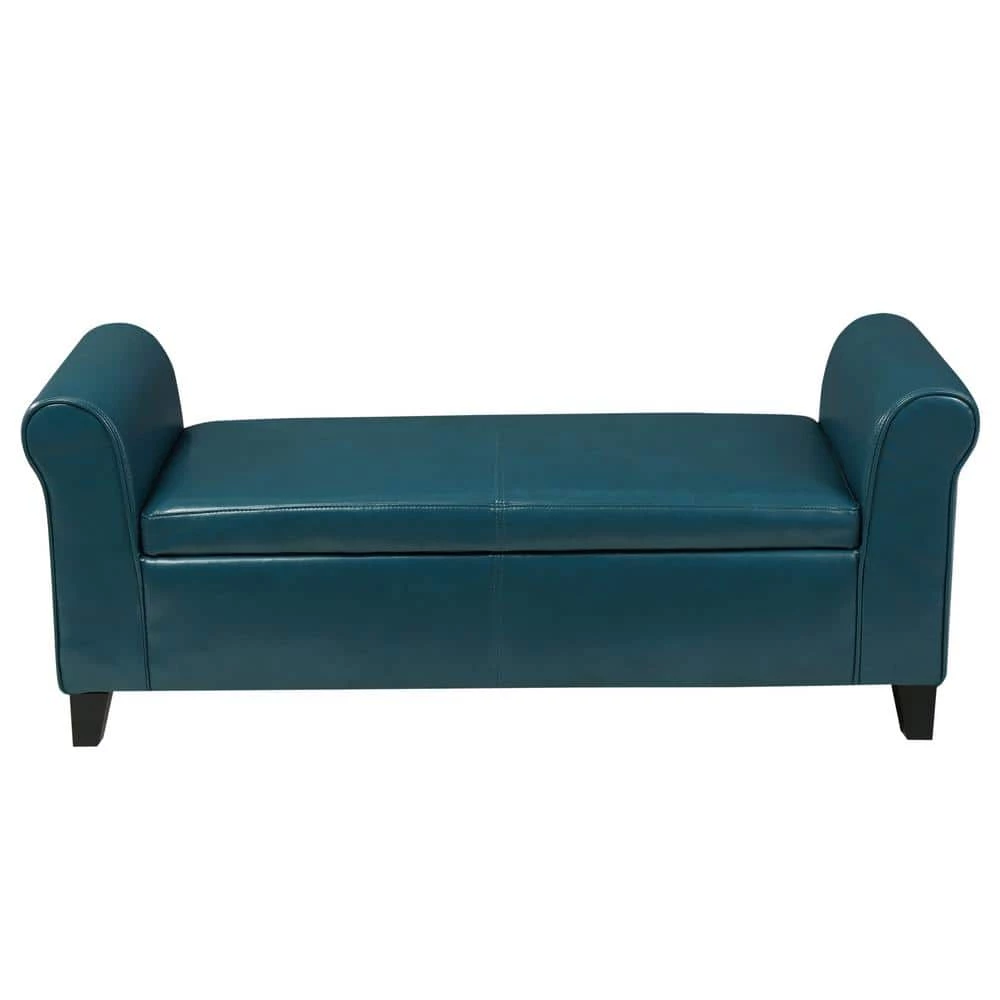 Hayes Teal PU Leather Armed Storage Bench by Noble House