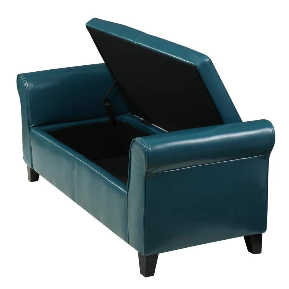 Hayes Teal PU Leather Armed Storage Bench by Noble House - Image 3