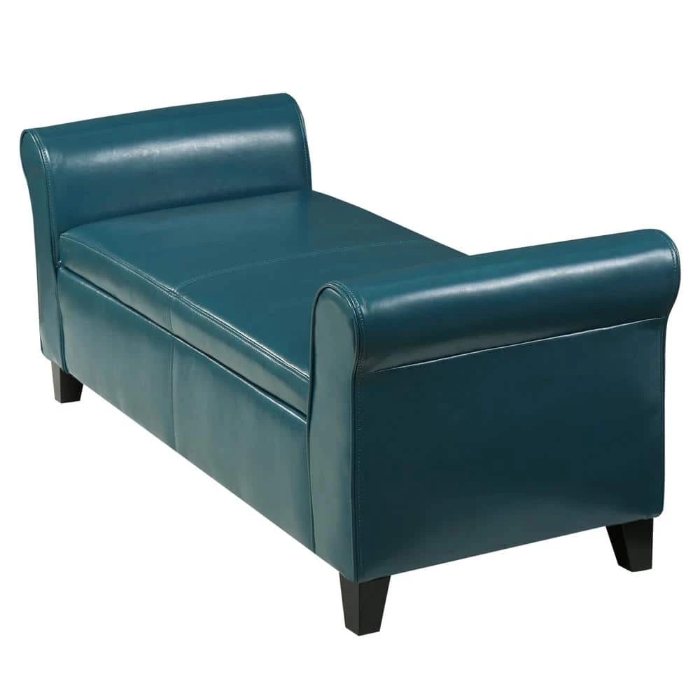 Hayes Teal PU Leather Armed Storage Bench by Noble House - Image 9