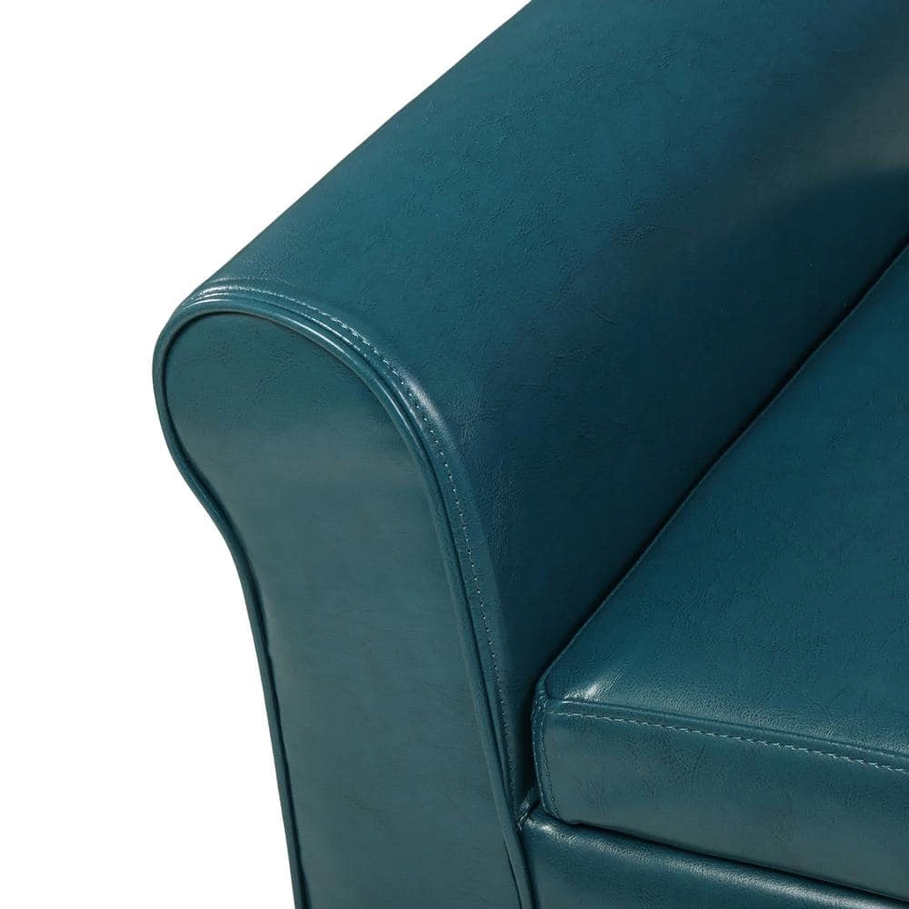 Hayes Teal PU Leather Armed Storage Bench by Noble House - Image 4