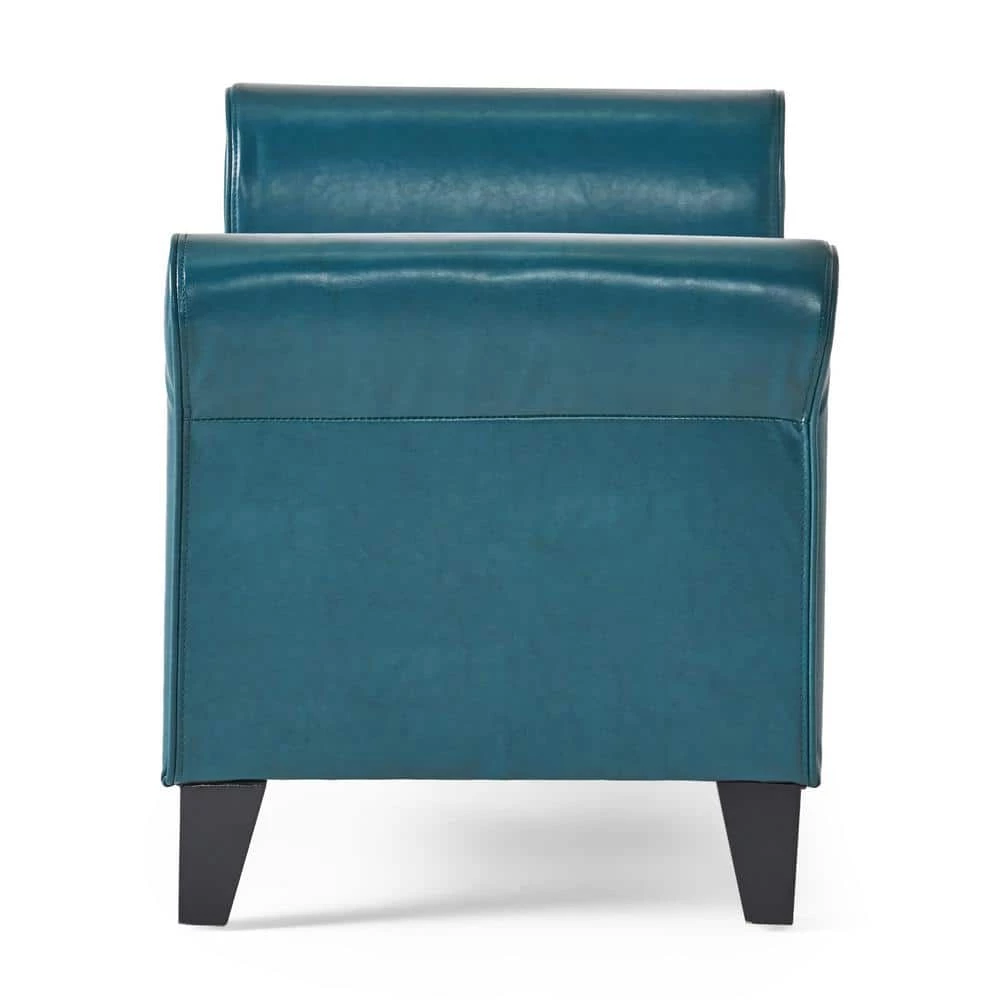 Hayes Teal PU Leather Armed Storage Bench by Noble House - Image 2