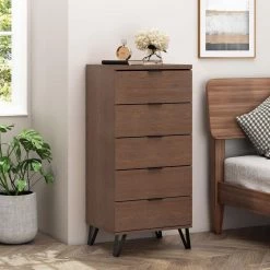 Maurers 5-Drawer Walnut and Matte Black Dresser by Noble House