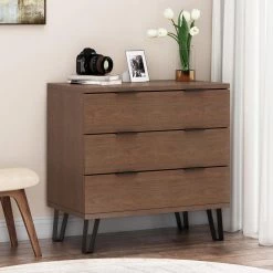 Maurers 3-Drawer Walnut and Matte Black Wide Dresser by Noble House