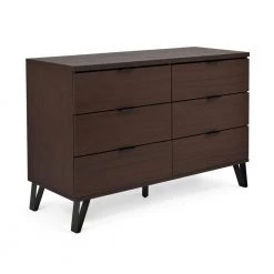 Maurers 6-Drawer Walnut and Matte Black Dresser by Noble House