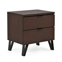Maurers 2-Drawer Walnut and Matte Black Tall Nightstand by Noble House