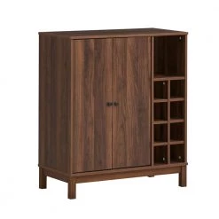Rowell Walnut Wine Cabinet with 8 Bottle Holders by Noble House