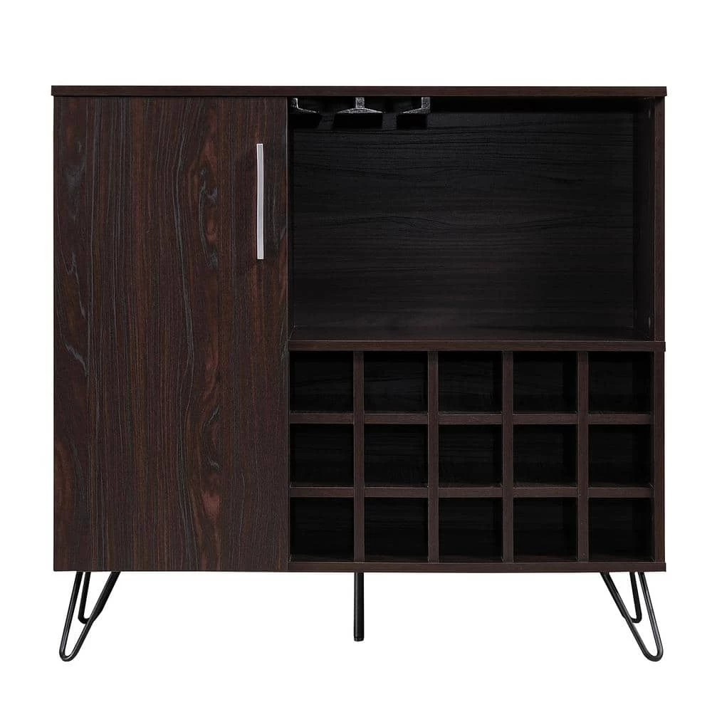 Lochner Walnut Bar and Wine Accent Cabinet with 1-Door by Noble House