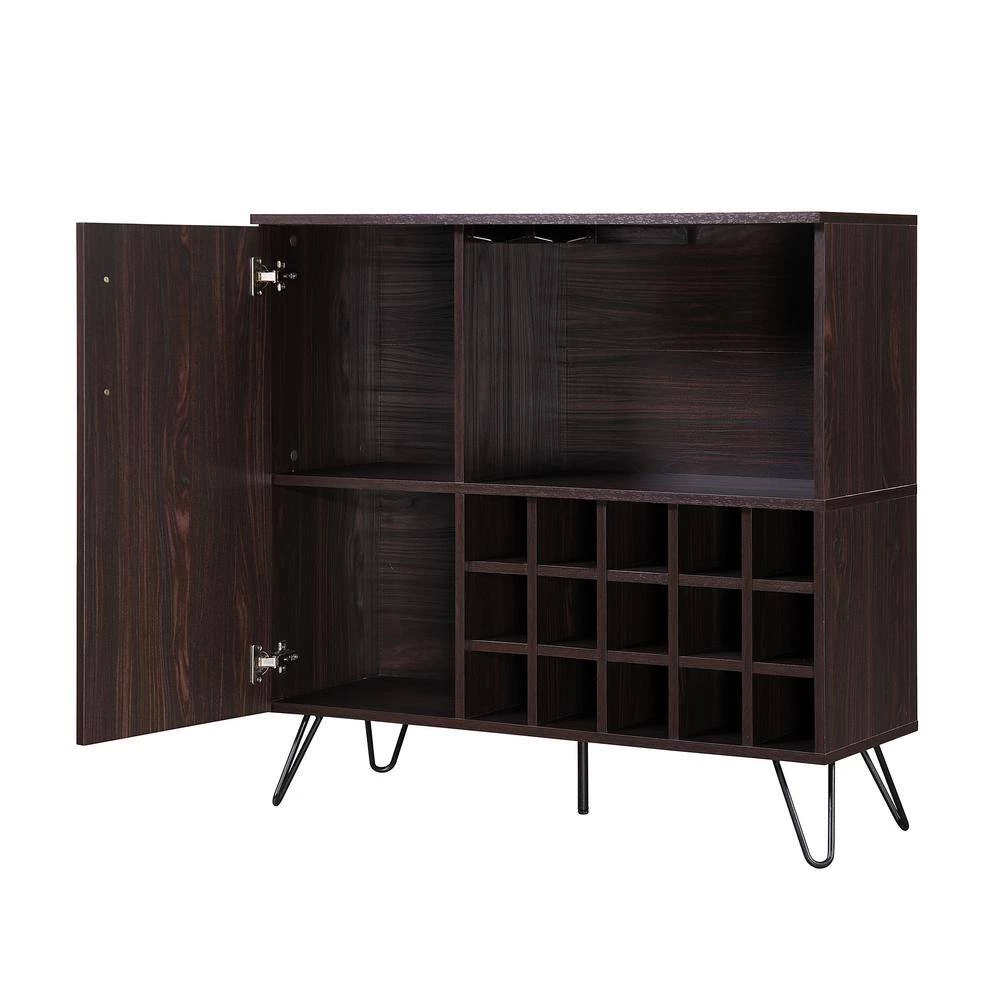 Lochner Walnut Bar and Wine Accent Cabinet with 1-Door by Noble House - Image 3