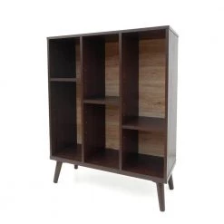 Felicia 38.20 in. Walnut Wood 6-Shelf Accent Bookcase with Adjustable Shelves by Noble House