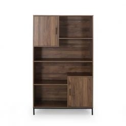 Frankford 64.5 in. Walnut Wood 4-Shelf Standard Bookcase with Drawers by Noble House