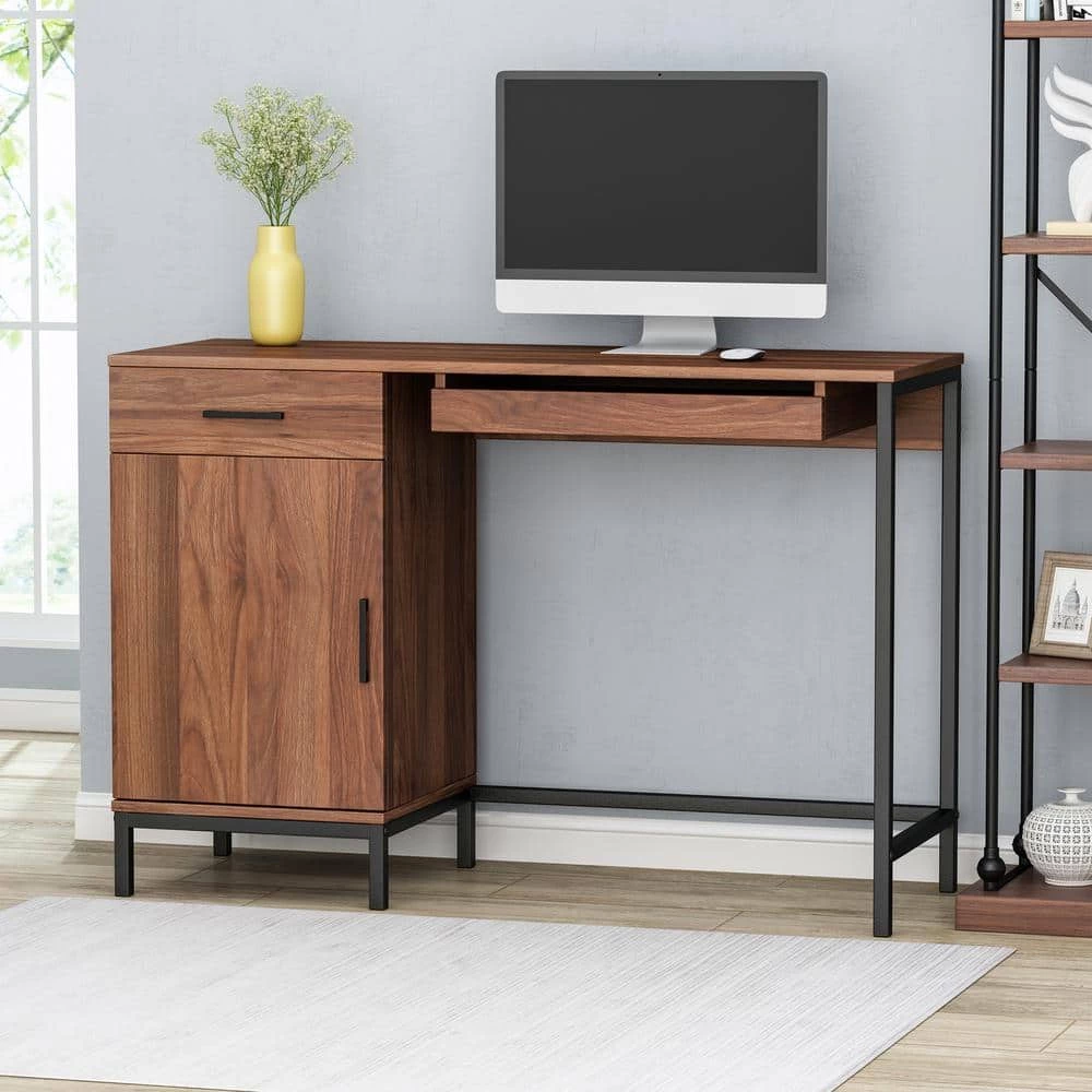 Gallaudet 43.25 in. Rectangular Walnut Wood 3-Drawer Computer Desk with Cabinets by Noble House - Image 6