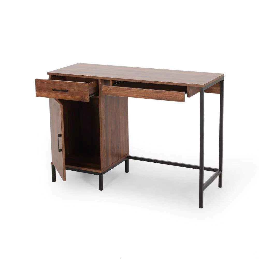 Gallaudet 43.25 in. Rectangular Walnut Wood 3-Drawer Computer Desk with Cabinets by Noble House - Image 5