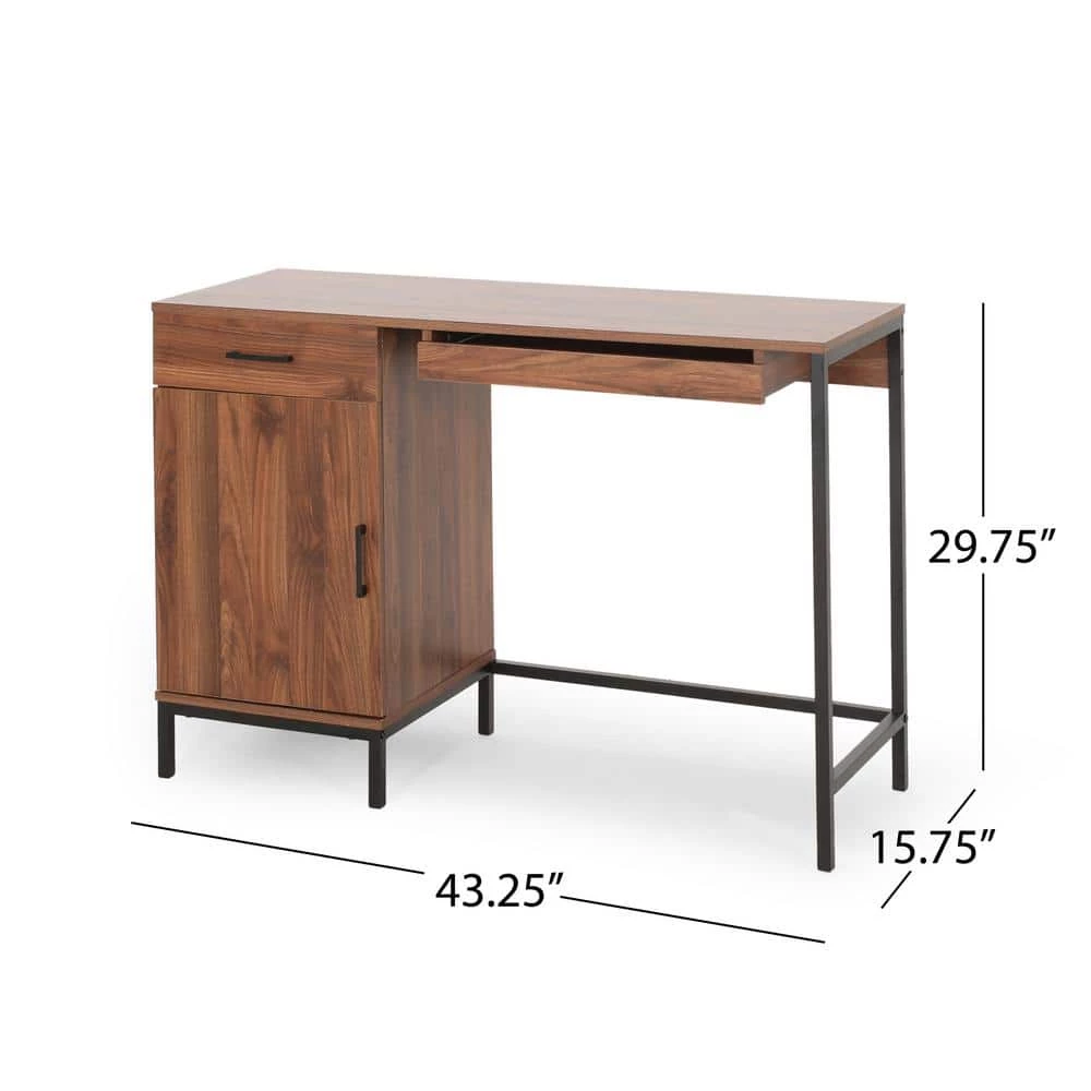 Gallaudet 43.25 in. Rectangular Walnut Wood 3-Drawer Computer Desk with Cabinets by Noble House - Image 9