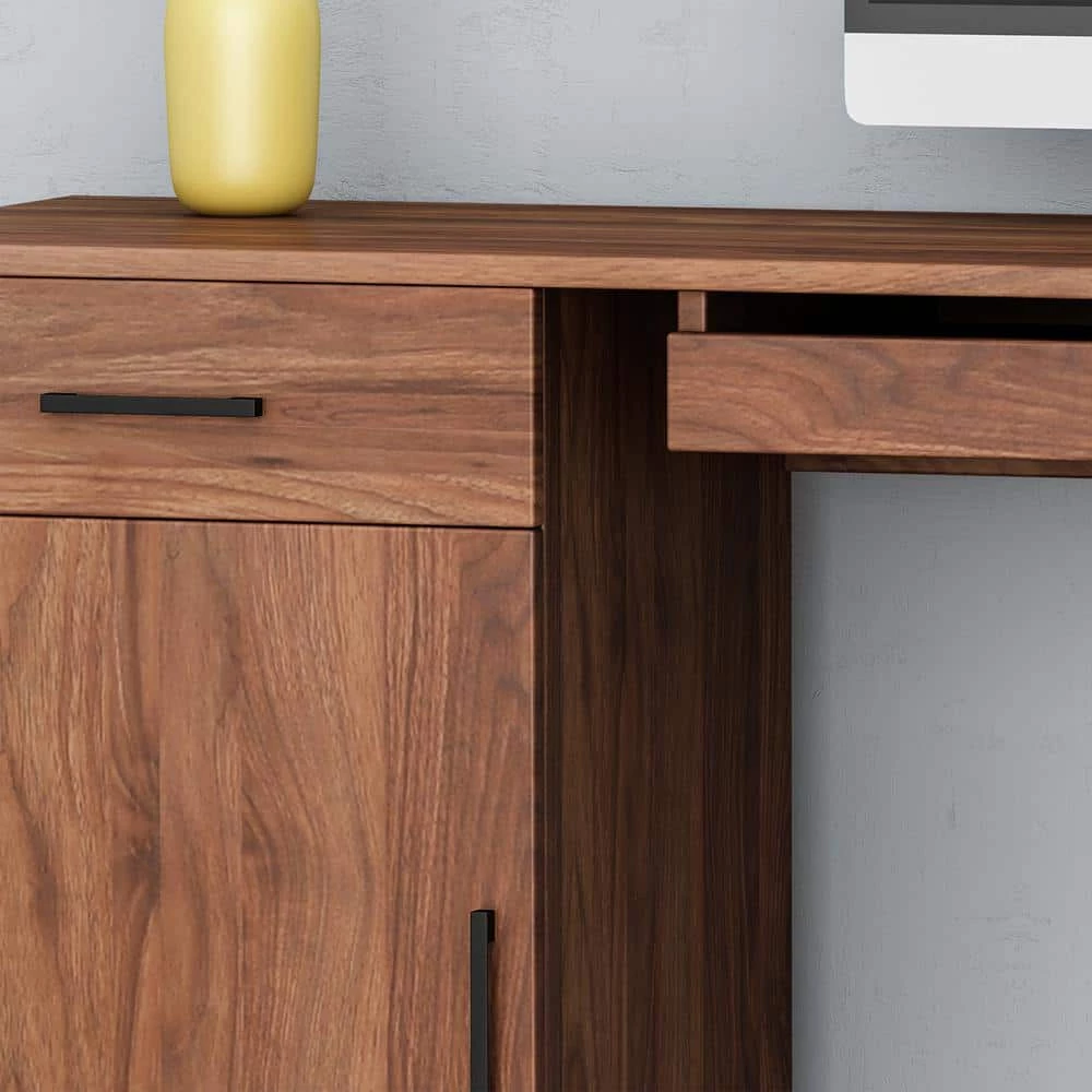 Gallaudet 43.25 in. Rectangular Walnut Wood 3-Drawer Computer Desk with Cabinets by Noble House - Image 3