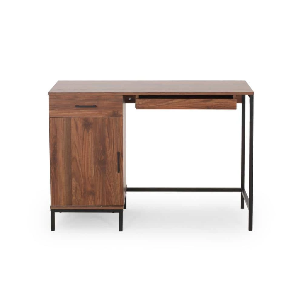 Gallaudet 43.25 in. Rectangular Walnut Wood 3-Drawer Computer Desk with Cabinets by Noble House - Image 4