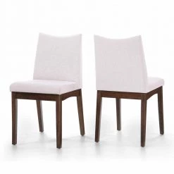 Dimitri Light Beige and Walnut Fabric Upholstered Dining Chair (Set of 2) by Noble House