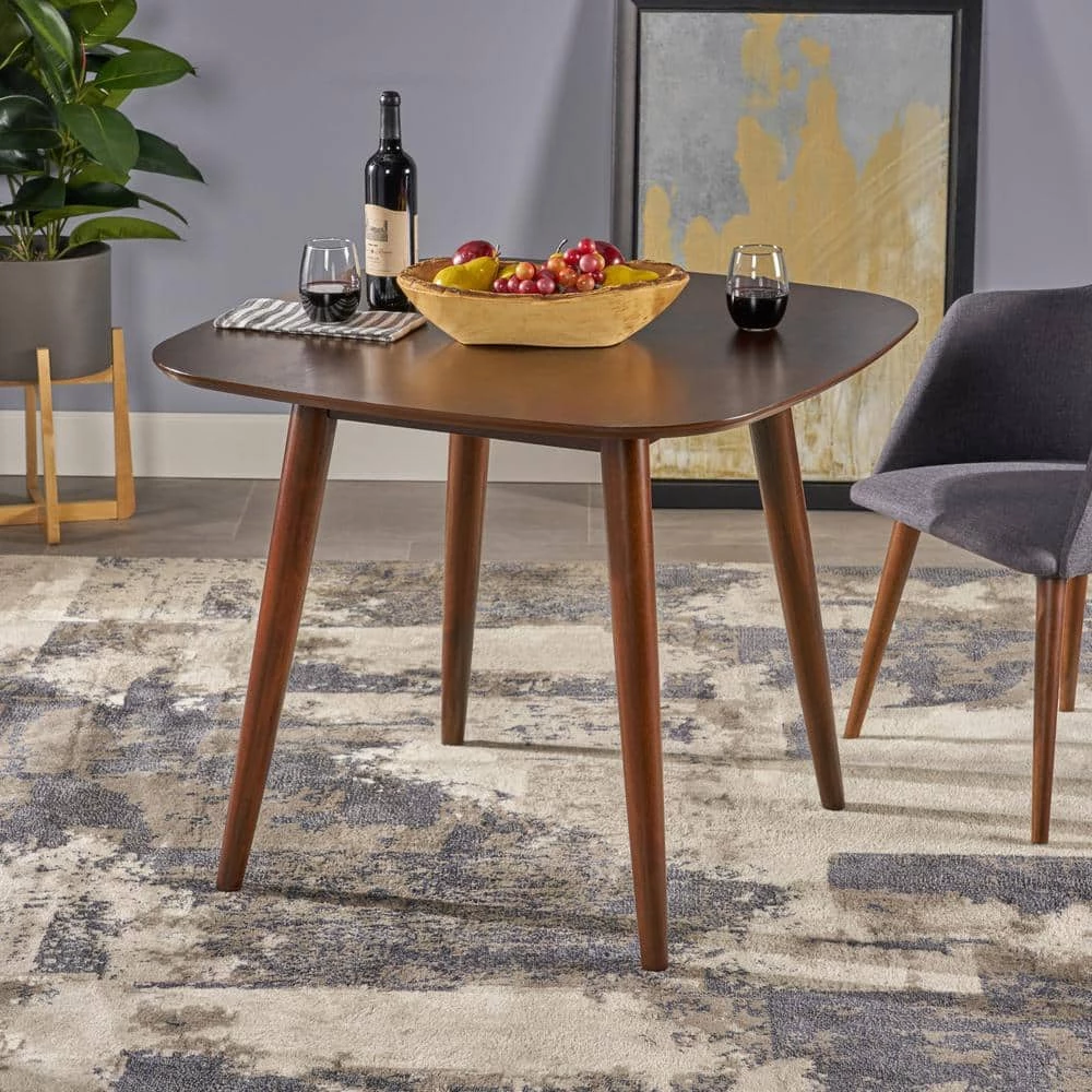 Wynonna Mid-Century Modern Square Walnut Faux Wood Dining Table by Noble House - Image 6